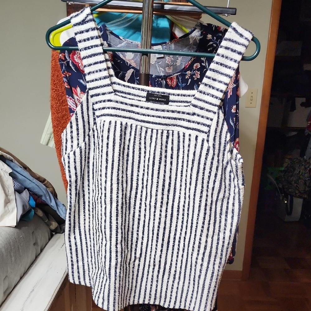 Lucky Brand Boxy Black and White Striped Tank Top